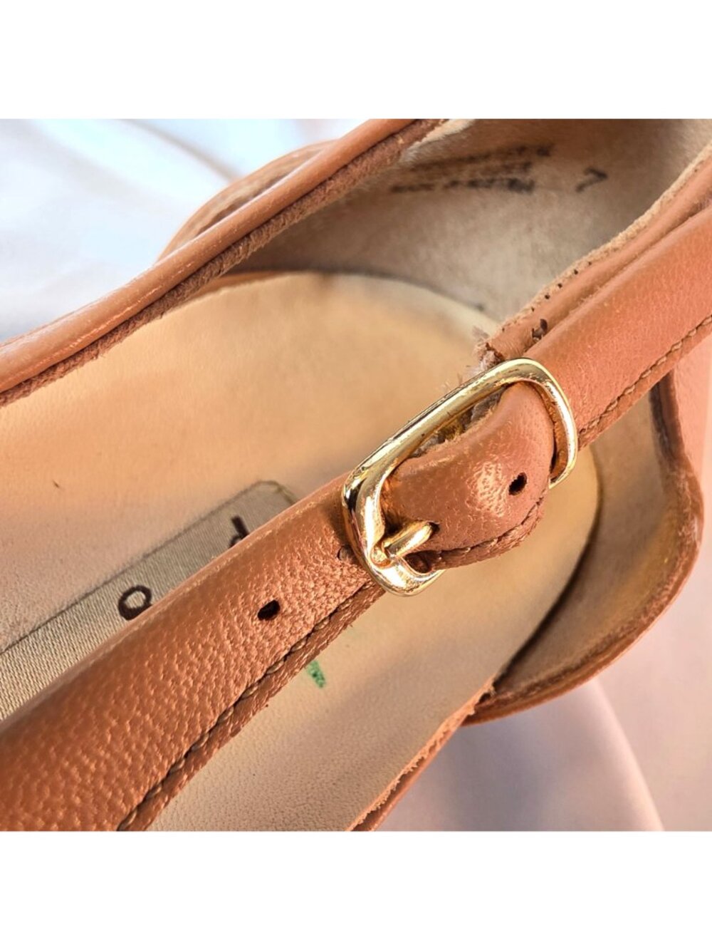 Paul Green Rica Pointed Toe D'Orsay Flats Tan Leather Womens 7 Ankle Strap NWOB - Picture 5 of 12